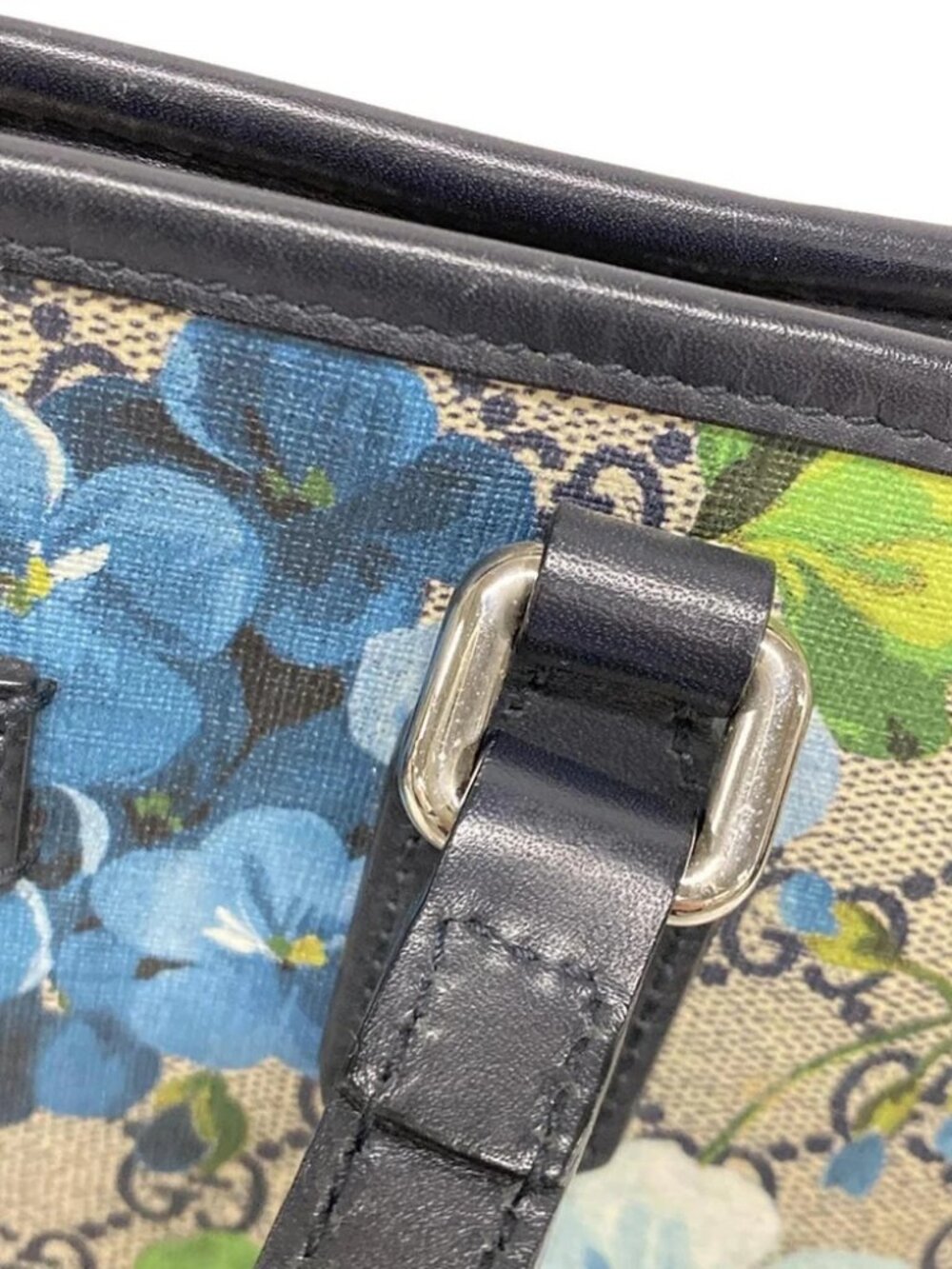 GUCCI GG Blooms 429019 Beige Ebony Navy PVC Leather Handbag - Picture 10 of 15